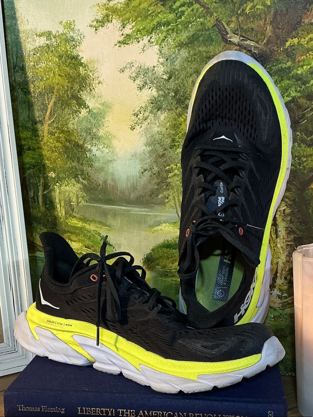 Hoka Black with Neon Yellow Athletic Running Shoes